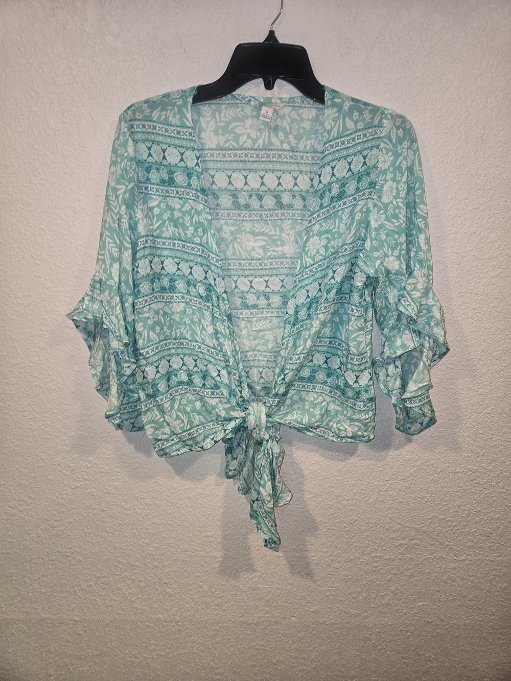 Cato Mint Green Floral Tie-Front Camisole Cover-Up Size S
